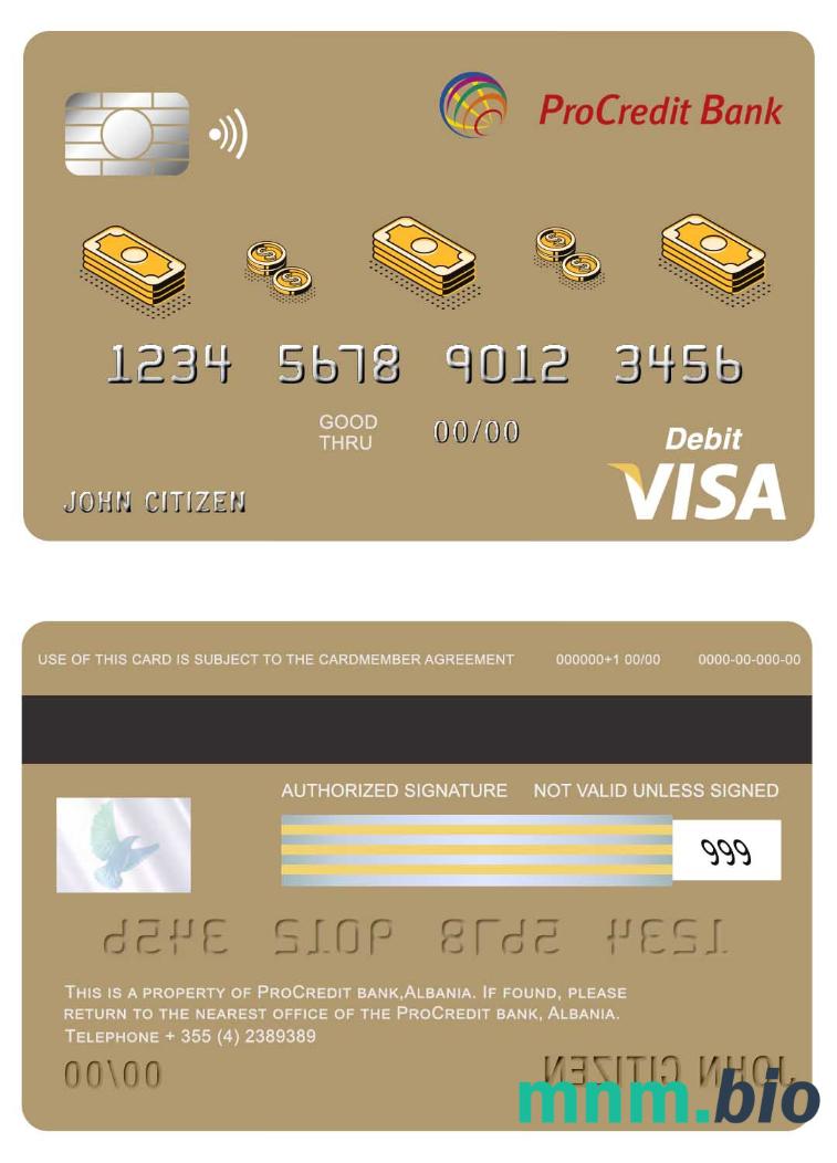 Albania Procredit bank przykład karty visa w formacie PSD